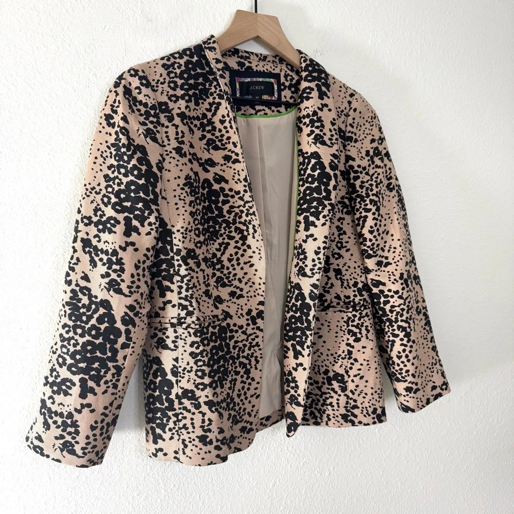NWOT J. Crew Going Out Blazer in Leopard Print Linen Size 4 Petite